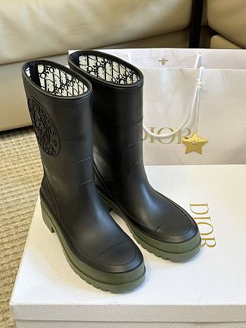 Dioruion Rain Boot Black and Khaki Two-Tone Rubber with Dior Union Motif