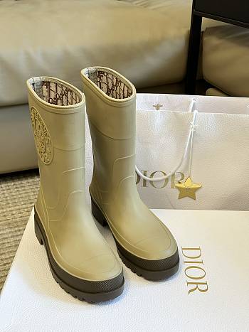 Dioruion Rain Boot Beige and Brown Two-Tone Rubber with Dior Union Motif
