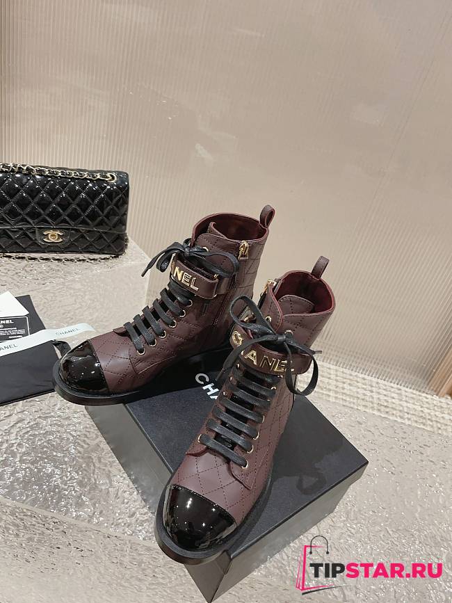 Chanel Combat Boots Burgundy & Black - 1