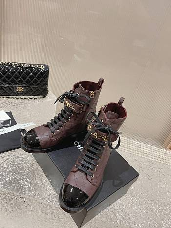 Chanel Combat Boots Burgundy & Black