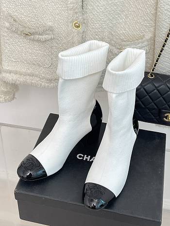 Chanel Short Boots Knit & Patent Calfskin White & Black G40134 8cm