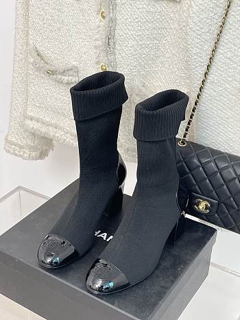 Chanel Short Boots Knit & Patent Calfskin Black G40134 8cm