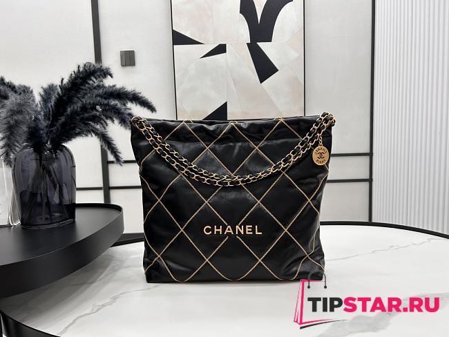 Chanel 22 Handbag AS3261 Shiny Calfskin & Gold-Tone Metal Black Hobo Size 39 × 42 × 8 cm - 1