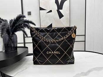 Chanel 22 Handbag AS3261 Shiny Calfskin & Gold-Tone Metal Black Hobo Size 39 × 42 × 8 cm