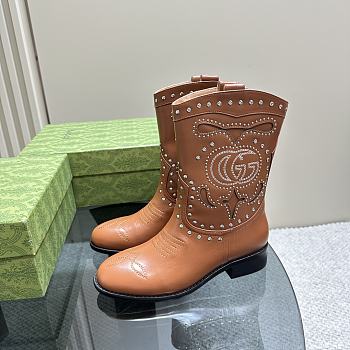 Gucci Women's Boot With Double G And Studs Brown