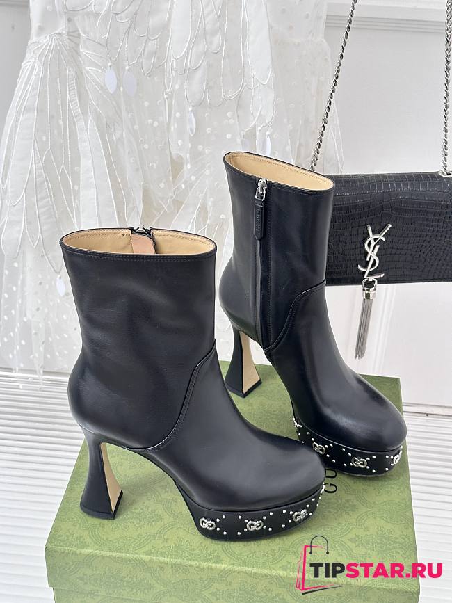 Gucci Women's Platform Boot With GG Studs Black 11cm - 1