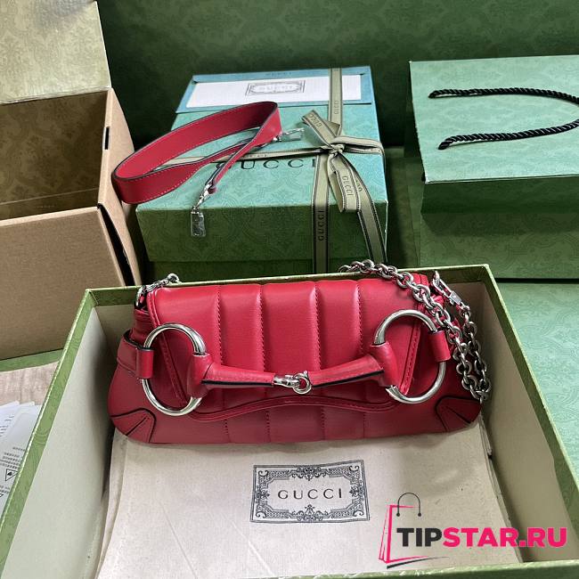 Gucci Horsebit Chain Small Shoulder Bag Red 764339 Size 27*11.5*5cm - 1