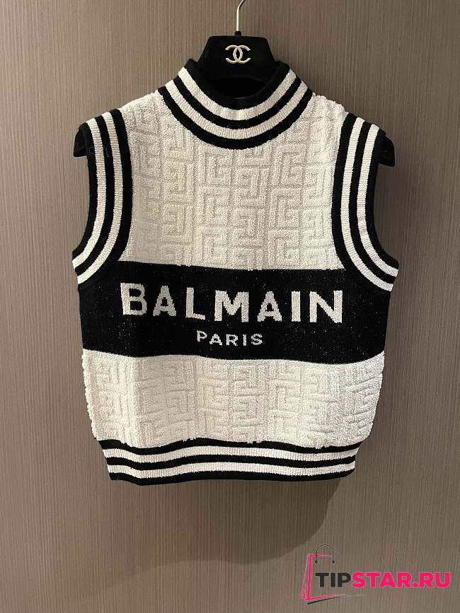 Balmain Monogrammed Bouclette Knit Top - 1