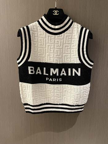Balmain Monogrammed Bouclette Knit Top