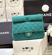 Chanel Clutch Wool Jersey & Gold-Tone Metal Green AS4199 Size 18.5 × 24.5 × 4.5 cm - 1