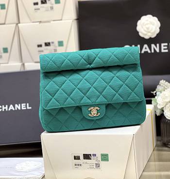 Chanel Clutch Wool Jersey & Gold-Tone Metal Green AS4199 Size 18.5 × 24.5 × 4.5 cm