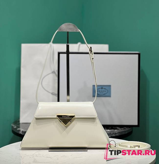 Prada Medium Brushed Leather Handbag White 28.5x14x7cm - 1