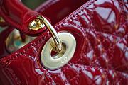Small Lady Dior Bag Cherry Red Patent Cannage Calfskin Size 20 x 17 x 8 cm - 3