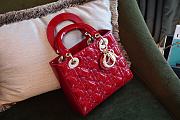 Small Lady Dior Bag Cherry Red Patent Cannage Calfskin Size 20 x 17 x 8 cm - 2