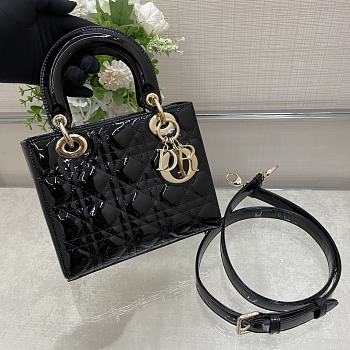 Small Lady Dior Bag Black Patent Cannage Calfskin Size 20 x 17 x 8 cm