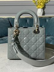 Small Lady Dior Bag Gray Patent Cannage Calfskin Size 20 x 17 x 8 cm - 3