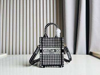 Dior Book Tote Mini Phone Bag Black and White Micro-Houndstooth Embroidery Size 13 x 18 x 5 cm