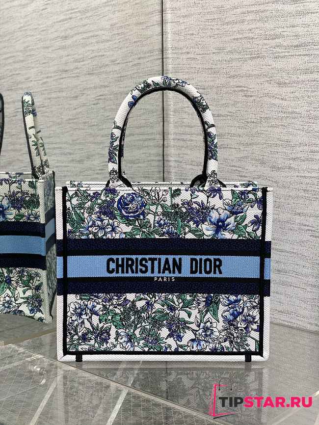 Small Dior Book Tote White Multicolor Flowers Constellation Embroidery Size 26.5 x 21 x 14 cm - 1