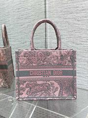 Small Dior Book Tote Pink and Gray Toile de Jouy Sauvage Embroidery Size 26.5 x 21 x 14 cm - 1