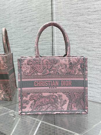 Small Dior Book Tote Pink and Gray Toile de Jouy Sauvage Embroidery Size 26.5 x 21 x 14 cm