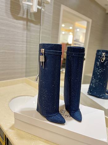 Givenchy Shark Lock Boots In Satin With Strass | Blue