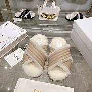 Dior D-Cross Slide Powder Beige Lambskin and White Shearling - 1