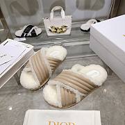 Dior D-Cross Slide Powder Beige Lambskin and White Shearling - 2