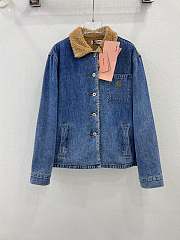 Miumiu Embroidered Denim Blouson Jacket Sapphire Blue - 1