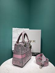 Dior Medium Lady D-Lite Bag Gray and Pink Toile de Jouy Reverse Embroidery Size 24 x 20 x 11 cm - 2