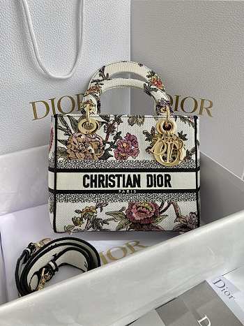 Dior Medium Lady D-Lite Bag Multicolor Dior Jardin Botanique Embroidery Size 24 x 20 x 11 cm