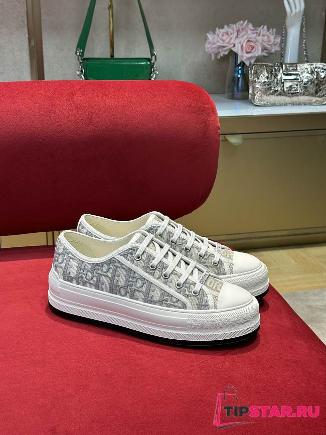 Walk'N'Dior Platform Sneaker Stone Gray Dior Oblique Embroidered Cotton - 1
