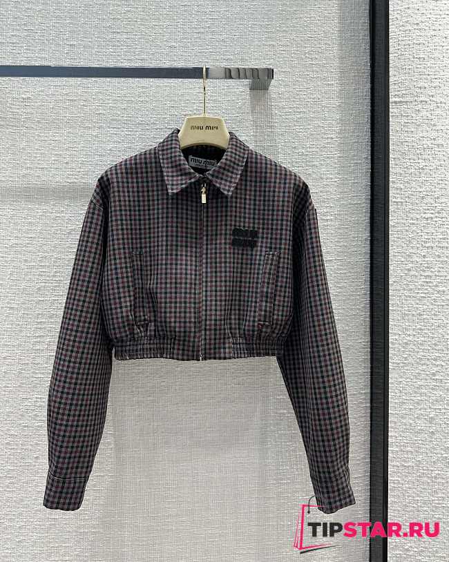 Miumiu Gingham Check Blouson Jacket Garnet - 1