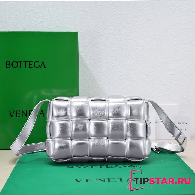 Bottega Veneta Padded Cassette Crossbody Bag Silver Size 26x18x8cm - 1