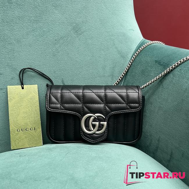 Gucci GG Marmont Super Mini Bag 476433 Black/Silver Size 16.5*10*5cm - 1