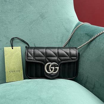 Gucci GG Marmont Super Mini Bag 476433 Black/Silver Size 16.5*10*5cm