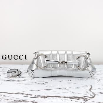 Gucci Horsebit Chain Medium Shoulder Bag 764255 Silver Size 38x15x16cm