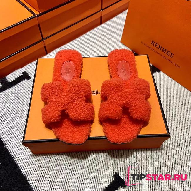 Hermes Oran sandal In Shearling Orange - 1