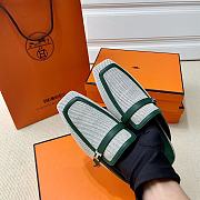 Hermes Groupie Mule in H Canvas And Calfskin Green - 5