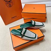 Hermes Groupie Mule in H Canvas And Calfskin Green - 4