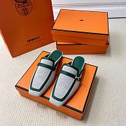 Hermes Groupie Mule in H Canvas And Calfskin Green - 3
