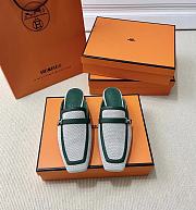 Hermes Groupie Mule in H Canvas And Calfskin Green - 2