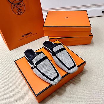 Hermes Groupie Mule in H Canvas And Calfskin Black