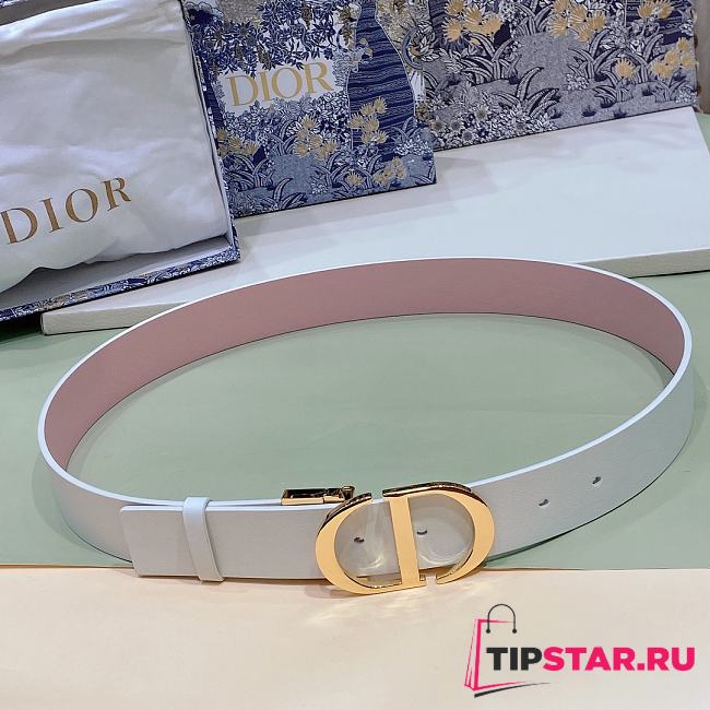 Dior 30 Montaigne Reversible Belt White & Pink Smooth Calfskin 3.5 cm - 1