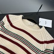 Celine Crew Neck Sweater In Striped Ribbed Wooloff White - 5