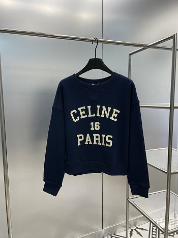 Celine Paris 16 Sweatshirt In Cotton Fleece Navy/Off White