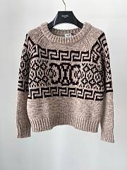 Celine Crew Neck Sweater In Triomphe Fair Isle Wool Taupe - 1