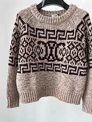 Celine Crew Neck Sweater In Triomphe Fair Isle Wool Taupe - 4