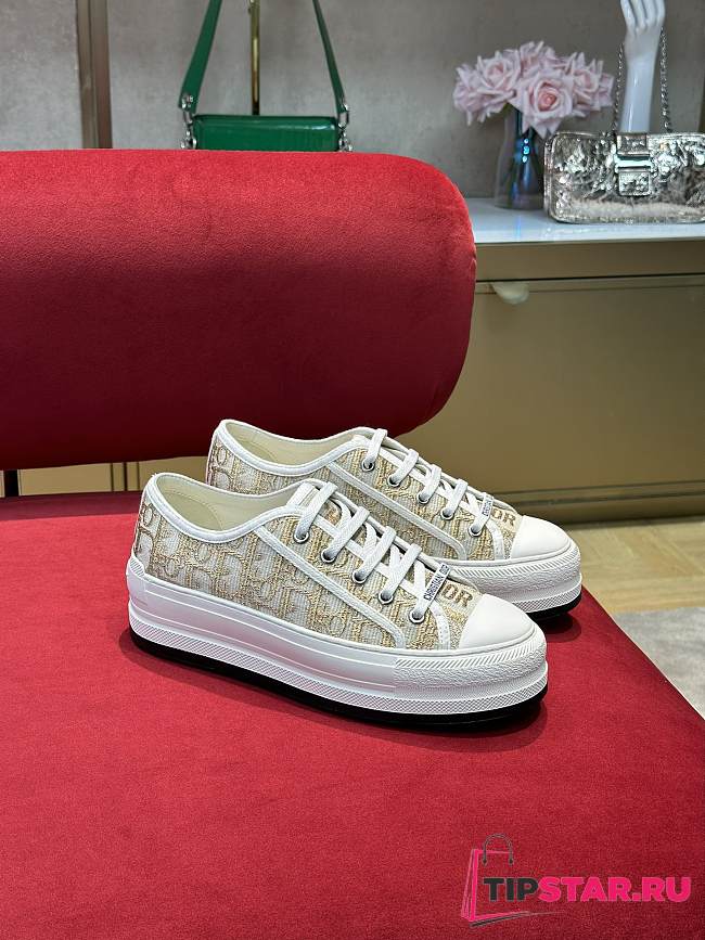 Walk'N'Dior Platform Sneaker Gold-Tone Dior Oblique Cotton with Metallic Thread Embroidery - 1