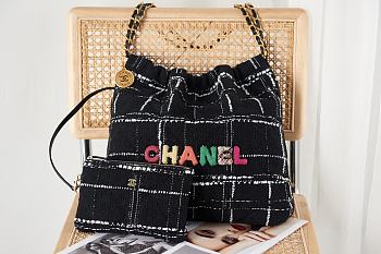 Chanel 22 Handbag AS3261 Black & Multicolor Tweed Size 39 × 42 × 8 cm