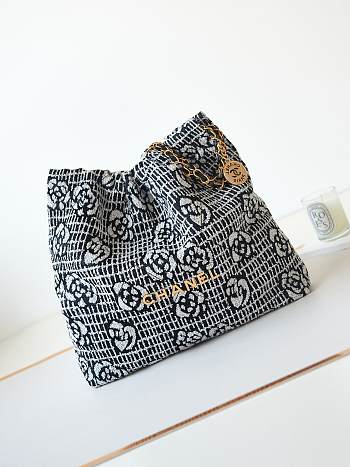 Chanel 22 Handbag AS3261 Cashmere Jacquard Black & White Size 39 × 42 × 8 cm
